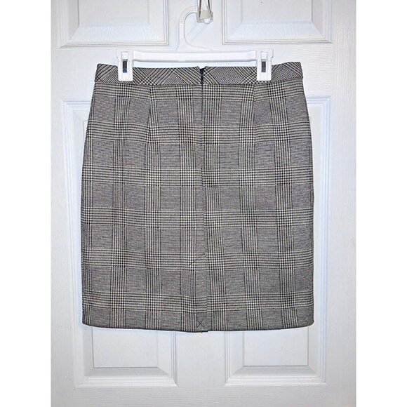 H&M Tan and Black Houndstooth Print Stretch Knee Pencil Skirt Sz 8 - Picture 3 of 7